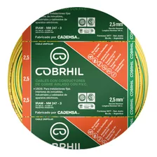 Cable Unipolar Cobrhil 1x2.5mm² Verde/amarillo X 100m En Rollo