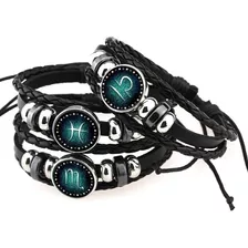 Pulsera De Signo Del Zodiaco Brazalete Cuero Sintético 