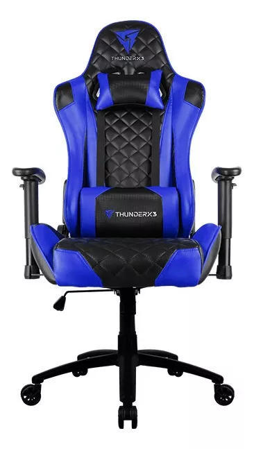 Cadeira De Escritório Thunderx3 Tgc12 Gamer Ergonômica  Black E Blue Com Estofado De Couro Sintético