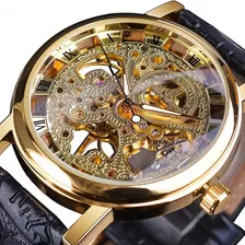 Winner Reloj Esqueleto Mecánico Transparente Dorado Para Hom