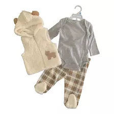 Conjunto De 3 Piezas Bebe - Chaleco, Bodie Y Pantalon