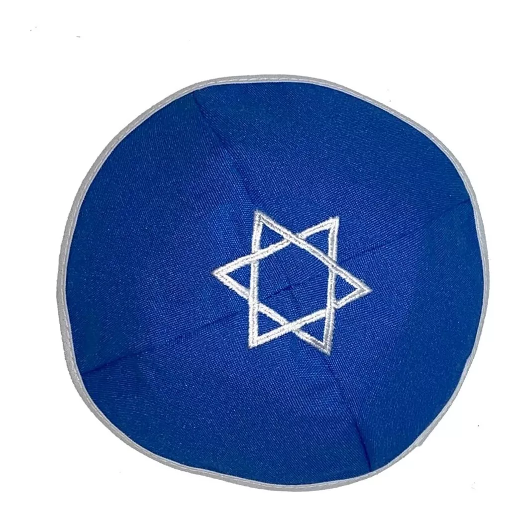Kipá Judaico Azul Com Estrela Davi Branca - Envio Imediato!