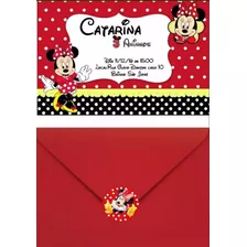 Kit 20 Convites Minnie + Envelopes Vermelho