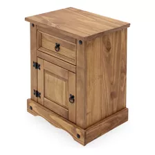 Mesa De Luz Madera Maciza 52x39x68 Cajon Puerta Casahogar Color Marrón Claro