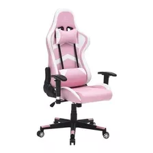 Silla De Escritorio Hikari Gm20 Gamer Ergonómica Rosa Y Blanca Con Tapizado De Cuero Sintético