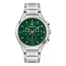 Reloj Bulova Curv Precisionist 96a297 Para Hombre, Color Original De La Correa, Color Del Bisel Plateado, Color De Fondo Plateado, Color Verde Esmeralda