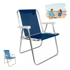 Cadeira De Praia Alta Alumínio Sannet Azul Marinho Mor