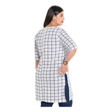 Camisa Blusa Feminina Alongada Plus Size Verão Xadrex