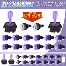 Kit 12 Botões Nylon Lilás + Player 1 + Player 2 + 2 Comandos