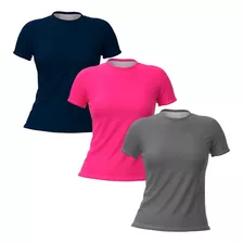 Kit 3 Camiseta Feminina Dry Fit Básica Baby Look Treino