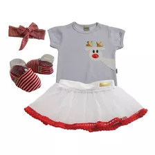 Roupa Infantil Body Menina Para Natal Com Laço Pra Cabelo