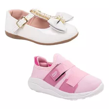 Combo 2 Pares Tenis Calce Facil E Sapatilha Infantil Menina 