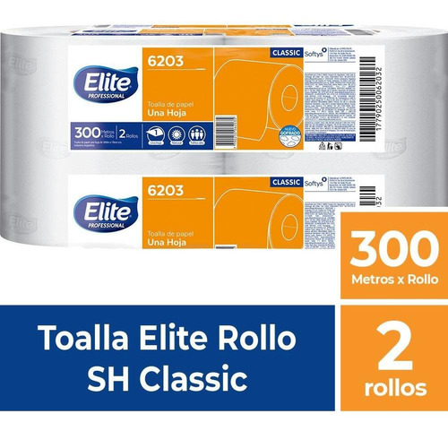 Toallas De Papel Elite Classic Rollo 300mts Pack X2 Unidades