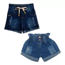  2 Shorts Jeans Feminino Infantil 3/4/6/8/10/12/14/16 Anos 