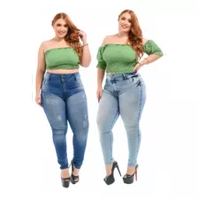 Kit 2 Calça Jeans Feminina Plus Size Cintura Alta Promoção 