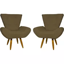 Kit 2 Poltronas Decorativas Napoli Consultório Suede Amarelo