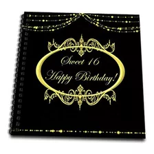 Cuadernos - 3drose Db_39512_1 Black & Gold Sweet 16 Happy Bi