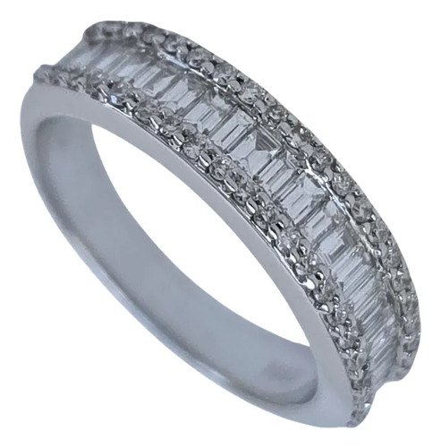 Anel Meia Aliança Ouro 18k E Diamantes 0,60ct Baguetes Branco 14