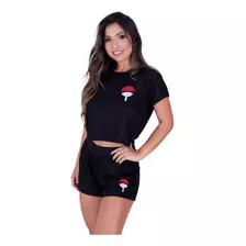 Pijama Feminino Bordado Clã Uchiha Naruto