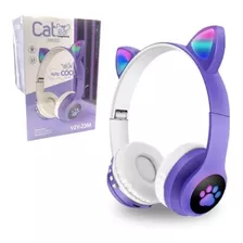 Audífonos Azul Inalámbricos Gatos Led Niños Bluetooth.