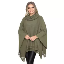 Poncho Feminino Tricôt Mousse Liso Gola Alta Capa Feminina