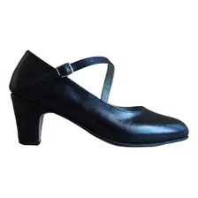 Zapatos Folklore, Español, Danza En Cuero Negro