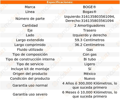 (2) Amortiguadores Gas Traseros Chrysler 300m 98/04 Bogas Foto 2