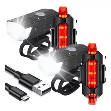 2 Farol Bike Frontal + 2 Pisca Traseiro Led Usb Recarregável