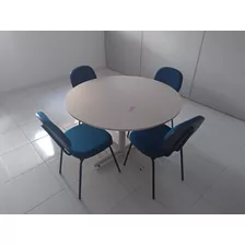 Conjunto 4 Cadeiras Escritório Mesa Reunião Redonda Mad