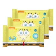 Kit 3 Lenço Umedecido Bob Esponja 100 Toalhas Cada Atacado