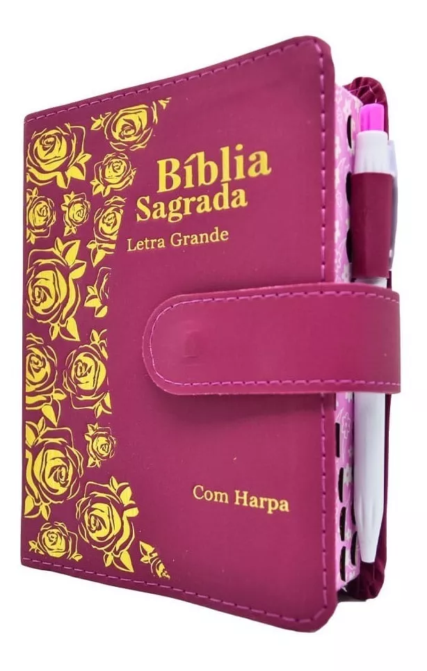 Bíblia Sagrada Média Letra Grande Com Harpa Feminina Pink 