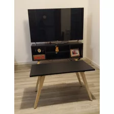 Rack Para Tv 55 Y Mesa Ratona Estilo Nórdico Negro Armado 