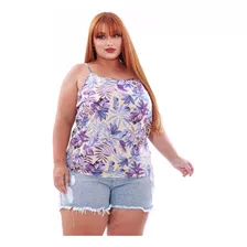 Regata Básica Plus Size De Viscose Estampada