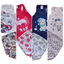 Pijama Feminino Infantil Verão Curto Estampado Divertido 1a3