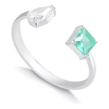 Anel Prata 925 Ajuste Zircônia Quadrada Verde Gota Cristal