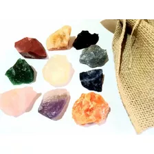 Terapia Chacras Reiki Kit 10pedras Naturais Brutas+saco Juta