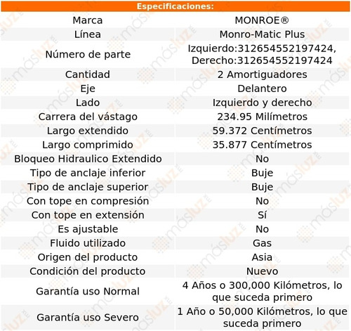 Kit 2 Amortiguadores Del Monro-matic Plus W100 Series 61/67 Foto 3