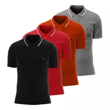 Kit 4 Camisas Polo Casual Sport Fino Básica Anti Pilling Fit