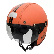 Capacete Br101 3/4 Revestido Couro Custom Old School Harley Cor Laranja Tamanho Do Capacete 60 - Viseira Fumê