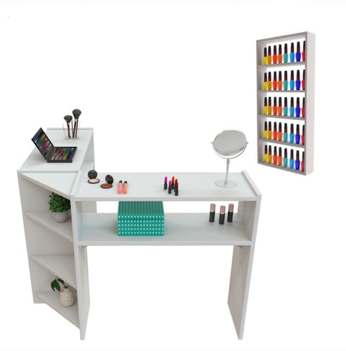 Mesa Para Manicure Em L Completa + Porta Esmaltes Premium