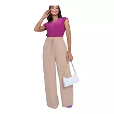  Calça Feminina Pantalona C/ Bolso Duna Elastex Na Cintura