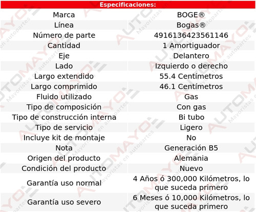 1 - Amortiguador Gas Izq/der Del Boge Bogas A4 Audi 96-00 Foto 2