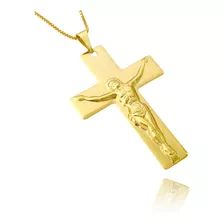 Pingente Ouro 18k Crucifixo Masculino Cristo Relevo Banhado