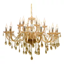 Lustre De Cristal Luminária Luxuoso Ambar Com 18 Braços