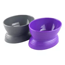 Set 2 Platos Gato Poca/mayor Profundidad Fancy Pets Color Gris Y Morado