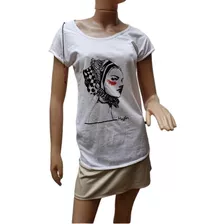 Remera Mujer Blanca Estampada Talle 38/s