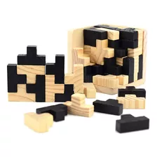 Quebra Cabeças - Tetris Cubo 100% De Madeira 55 Peças