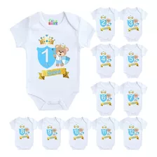 Mesversário Ursinho Príncipe Urso Baby Body Bebê Mês A Mês