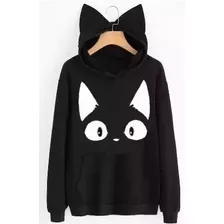 Moletom Casaco Blusa Canguru Gato Capuz Com Orelhas