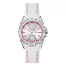 Reloj Guess Gw0554l1 Mujer Cuarzo Analogico Color De La Malla Blanco Color Del Bisel Plateado Color Del Fondo Blanco/violeta